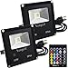 Yangcsl Timing Remote Control 10W RGBW LED Flood Lights, Color Changing LED Security Lights, RGB and Warm White, Waterproof LED Floodlight, US 3-Plug, Wall Washer Light (2 Pack)