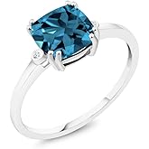 Gem Stone King 10K White Gold 8MM Cushion Gemstone Birthstone and White Diamond 3-Stone Engagement Ring | Three Stone Wedding Anniversary Promise Gold Ring For Women | Size 5,6,7,8,9