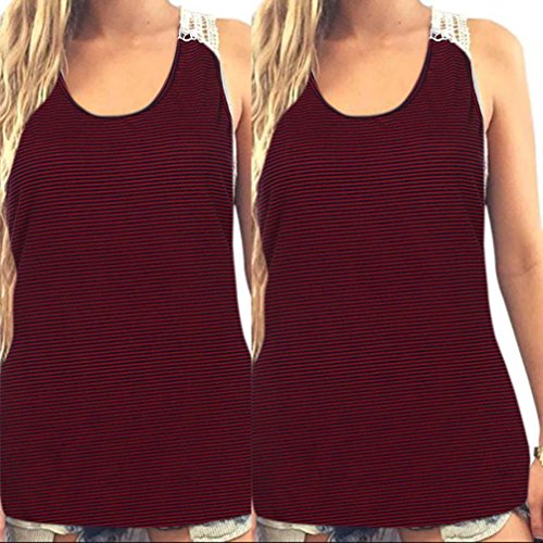 Tsmile Clearance Summer Women Lace Vest Tank Tops T-Shirt Sleeveless Casual Short Tops Blouse (Wine Red, L)
