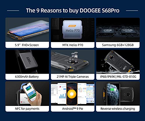 Telfono-Mvil-Resistente-DOOGEE-S68-Pro-Helio-P70-Octa-Core-6GB-128GB-IP68-Smartphone-Antigolpes-Batera-6300mAh-Carga-Inalmbrica-Cmara-21MP-16MP-59-FHD-Gorilla-Glass-4-NFC-Negro
