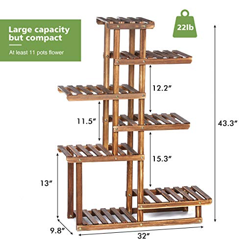 TOOCA Wood Plant Stand Indoor, 44” 7 Tier Outdoor Tall Plant Stand