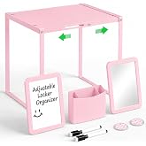 SCHOLOX Adjustable Pink Locker Shelf Organizer Kit for School Locker Decor | Easy Assembly, Metal Locker Accessories with Shelf, Mirror, Pen Holder, Whiteboard for Home Office Gym, Teacher Supplies