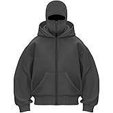 EUDOLAH Balaclava Jacket Zip Up Fashion Double Layer Hoodie Hip Hop Outerwear Jacket Y2K Clothing for Men and Women