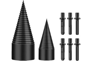 SeonFook 8PCS Firewood Log Splitter Drill Bit Set, Removable Wood Splitter Drill Bit Heavy Duty Electric Drills Screw Cone Driver with Round + Hex + Square Shank Black (32mm + 42mm)