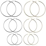 Areke Stainless Steel Women Hoop Earrings - Large Hypoallergenic Set of 6 Pairs 40-60mm Style 6 Pairs-Silver+Golden
