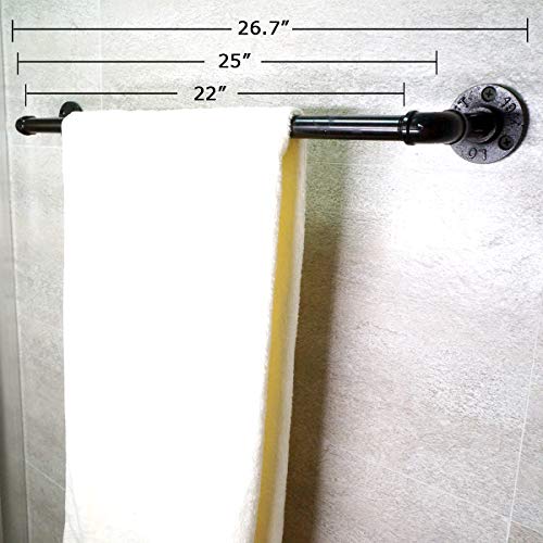 MINCORD Industrial Pipe Bathroom Hardware Accessory 3 Piece Set with 24" Towel Bar, Robe Hook and Toilet Paper Holder - Black