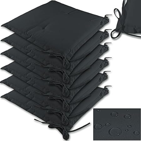 Detex® Stuhlauflagen Boston | 6er Set Wasserabweisend | Kissen Sitzkissen Stuhlkissen Auflage Sitzauflage Anthrazit