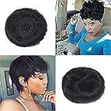 27 peices Short Human Hair Weave with Top Closure Wavy Virgin Hair Extension With Free Wig Cap and Shower Cap Natural Color #1B Natural Black