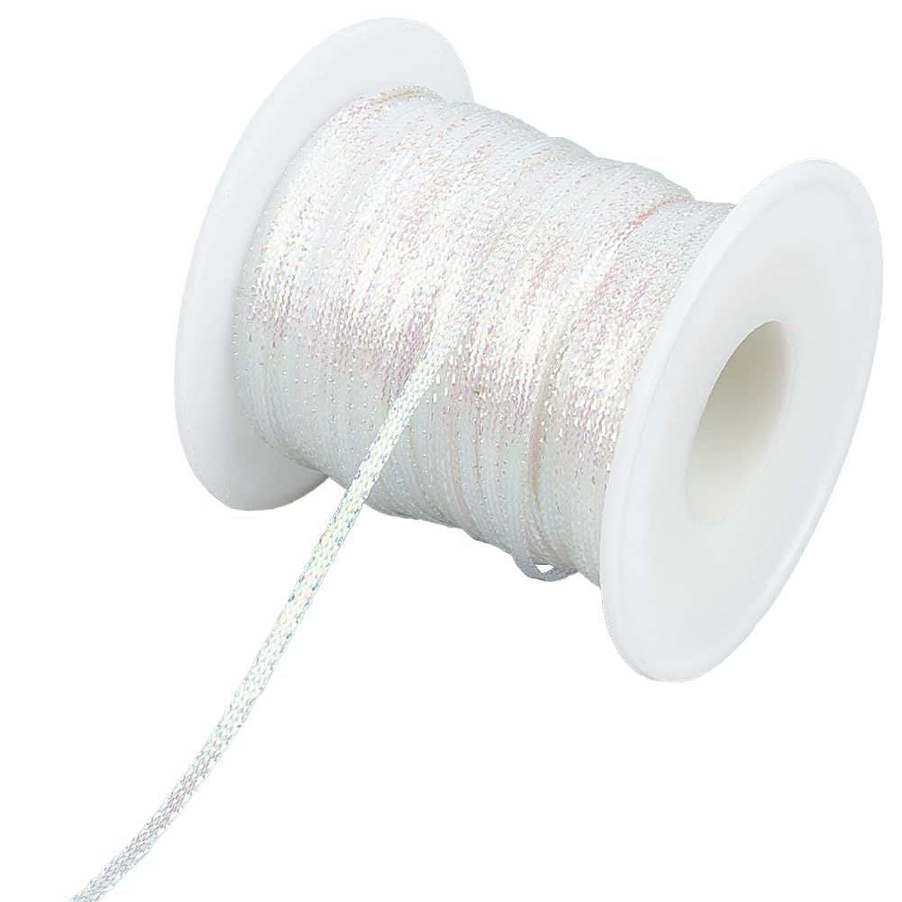 GORGECRAFT 100m Clear Dreadlock String, 3mm Nylon Braided Ribbon, Metallic Hair Braiding Band, Sparkly Edge Twine, Glitter Cord for Craft, Hair Extension, Sewing