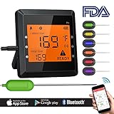 Bluetooth Meat Thermometer, Instant Read Cooking Thermometer With 6 Probes, APP WIFI Remote, Alarm Monitor For Cooking Smoker BBQ Kitchen Oven, Support IOS & Android