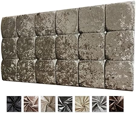 Beautiful Crushed Velvet Cube Headboard With Crystal Diamante & Matching Fabric Buttons, Available in All Sizes & Colors (CHAMPAGNE, 4FT SMALL DOUBLE (MATCHING FABRIC BUTTONS))