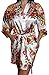 Women's Satin Floral Kimono Short Bridesmaid Robe W/Pockets - White M/L
