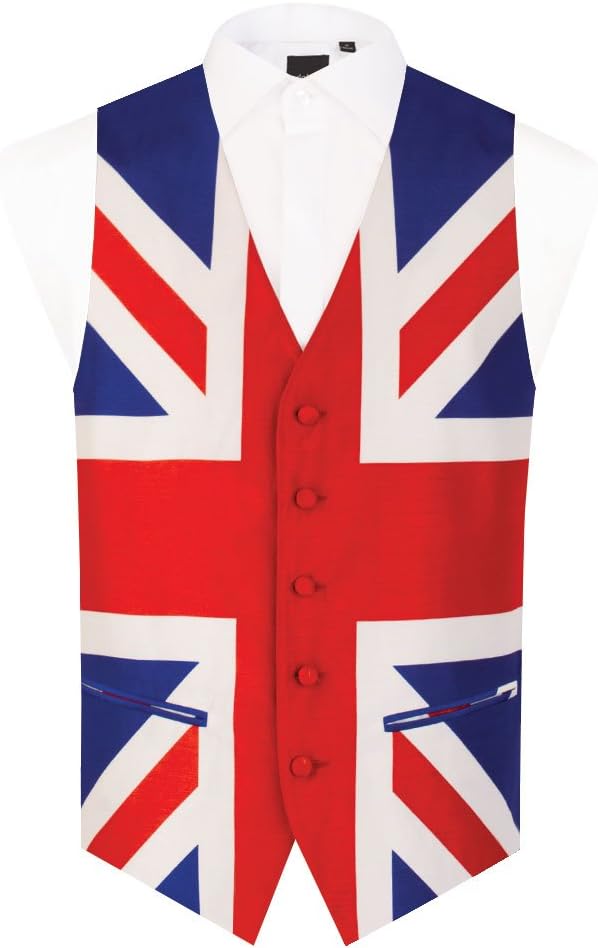 Dobell Mens Union Jack Waistcoat Regular Fit 5 Button