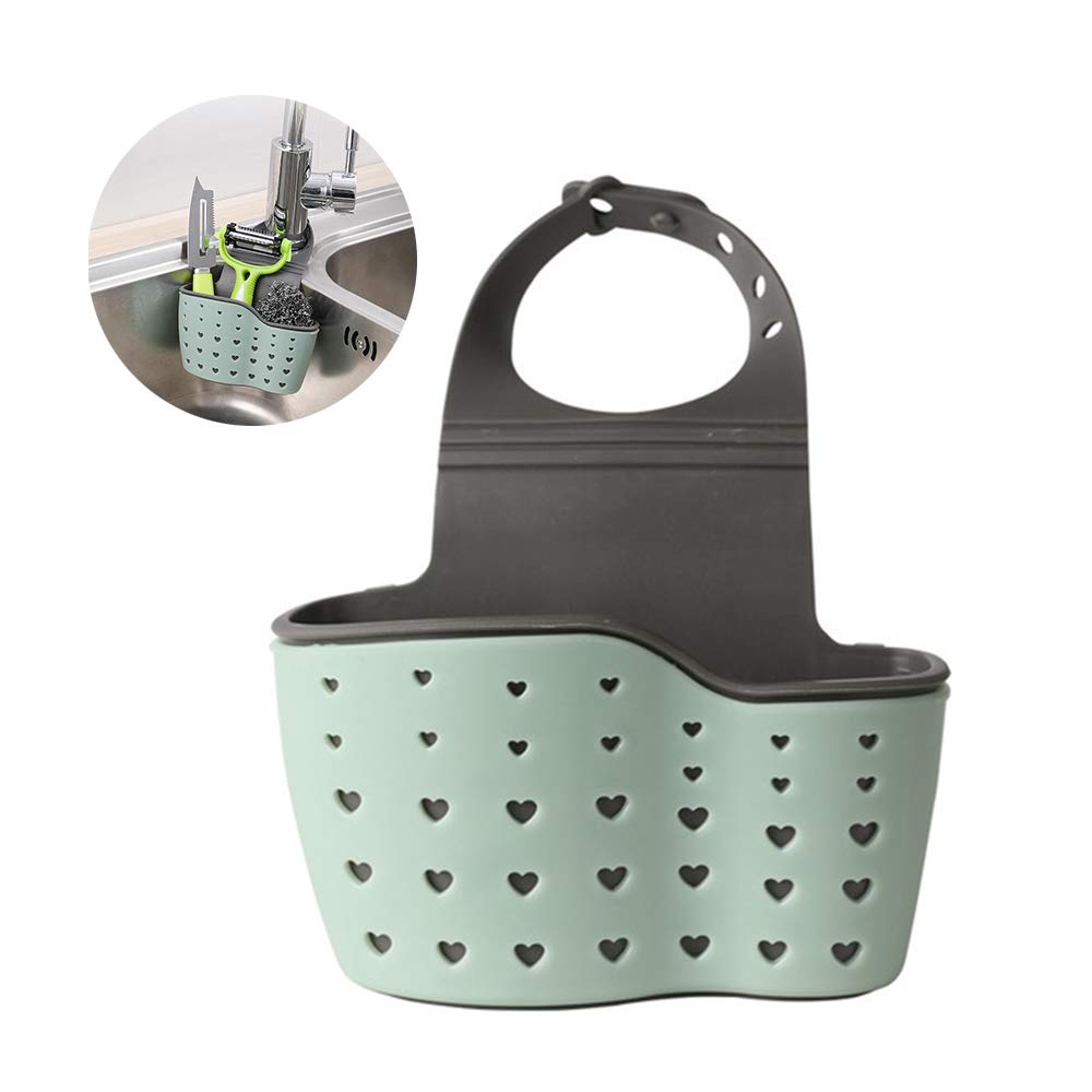 Onerbuy Sink Faucet Caddy Sponge Holder with Adjustable Strap, Kitchen Bathroom Hanging Strainers Baskets Portable Sink Shelf Drainer Rack Organizer for Scrubber Dish Brush