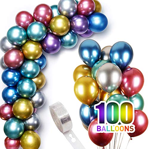 100 Pcs 12 Inch Metallic Balloons Bulk with Balloon Arch Garland Kit