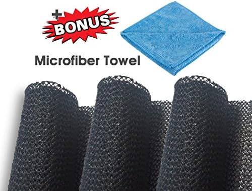 Non Adhesive Shelf &amp; Drawer Cupboard Cabinet Liner - 3 Pack Easy Cut to Fit - BONUS Microfiber Cloth (12 x 60, Black)
