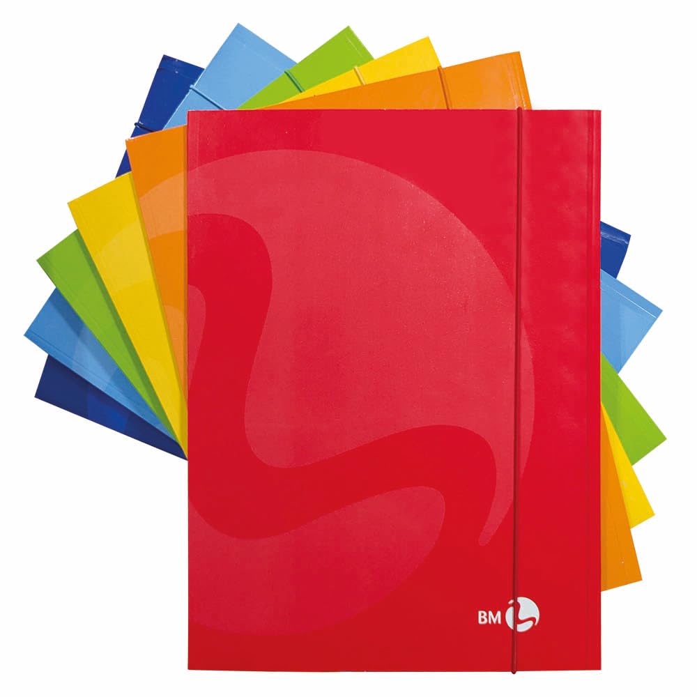 BM BeMore – 3 Flap Folders with Elastic Band, 0108968 – A4 Size Folder – Heavy Cover 700 g/m² – Glossy Plastic Cover – Pack of 10 – Assorted Colours