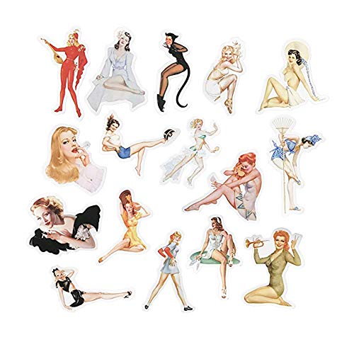Sexy Girl Retro Vintage Stickers 50-Pcs PVC Decals of Retro Pin-up Girls Waterproof Sunlight-Proof DIY Lady Decals for Laptop Bumper Helmet Ipad Cars Luggage Water Bottle