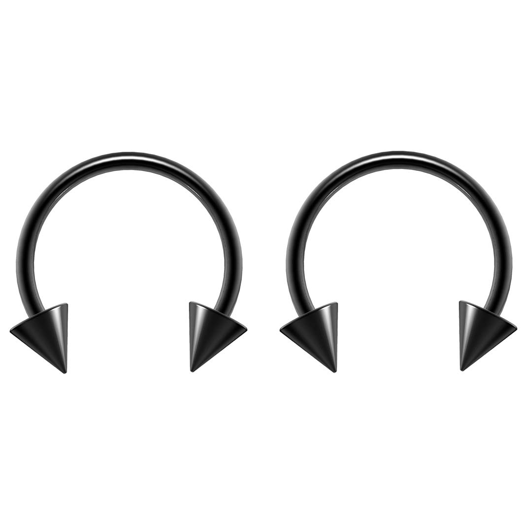 Bling Piercing 2pc 1.2mm 16g Surgical Stainless Steel Black Horseshoe Bar Hoop 4mm Spike Circular Barbells Earrings Cartilage Helix Septum Nose Lip Rings - 10mm