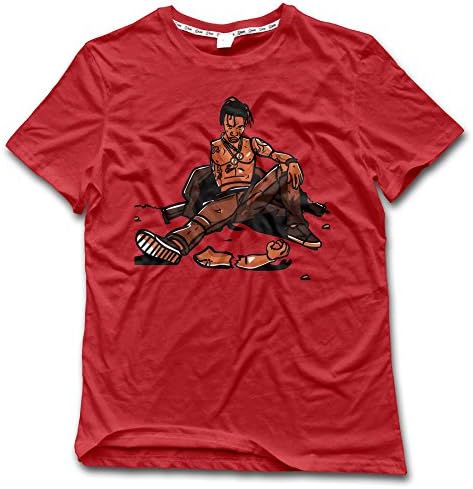 NDZZZ Mens Digital Printing Stylish Travis-Scott Cotton Shirt For Sports Medium Red