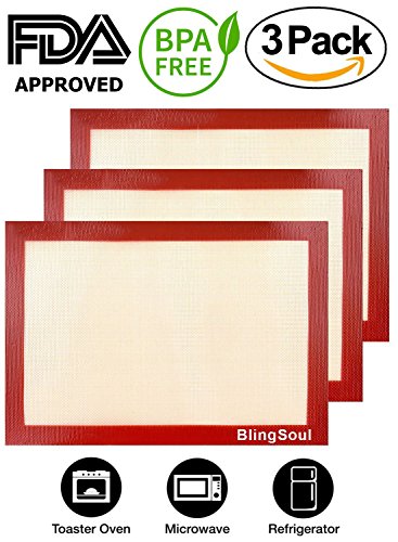 Fiber Glass Reusable Silicone Baking Mat Liner - Nonstick Cookie Sheet Set, Silicone Baking Sheet Flexible Durable Kitchen Mats for Pizza, Cup cake, Bread, Dishwasher, BPA Free (Set of 3pcs) - Thumbnail 3