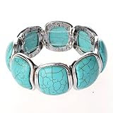 TAGOO CLEARANCE SALE Blue Square Turquoise Bracelet Bangle Stretchy and Comfortable