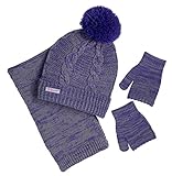 Sportoli Women's and Kids Girls' 3-Piece Cable Knit Cold Weather Accessory Set Warm Pull On Hat Scarf and Gloves