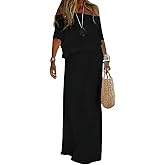 loveimgs Women's Summer Off Shoulder Ruffle Cotton Dress Short Sleeve Mid Rise Beach Boho Long Maxi Dress