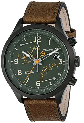 Timex men s t2p381 stainless steel watch with olive lea…