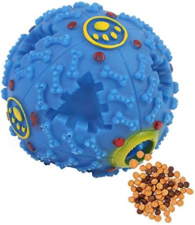 Pet Chew Toys Ball,Dog &amp; Cat food Dispenser squeaky sound training toys ball (3.9", Blue)