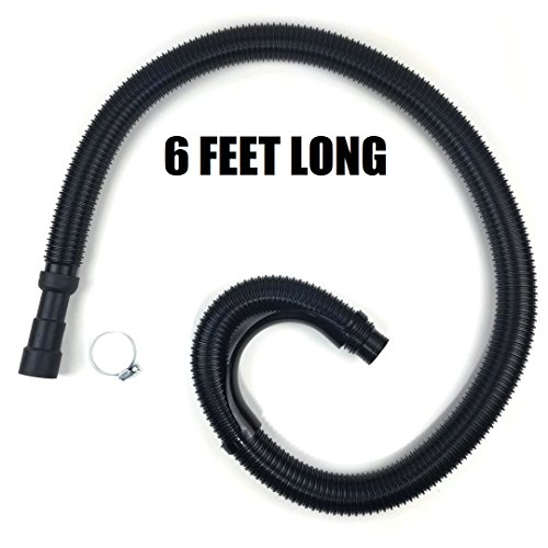 Washing Machine Drain Discharge Hose - 6 ft Flexible Corrugated Plastic with Universal Connection for 1", 1 1/8" and 1 1/4" Stub Outlets Includes Hose Clamp and Saddle Hook