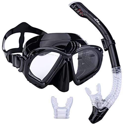 Supertrip Seaview Scuba Mask with GOPRO Mount-Snorkeling Freediving Mask Snorkel Set Black