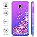 Compatible Samsung Galaxy J3 2018,J3V J3 V 3rd Gen,J3 Orbit Case,Express Prime 3,J3 Star,J3 Achieve,Amp Prime 3 Case W/Glass Screen Protector,Glitter Liquid Quicksand Diamond F/Girls Women,Purple/Blue