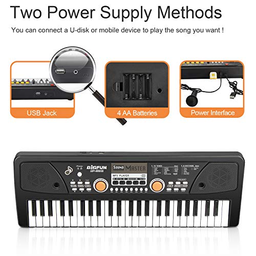 SAOCOOL Piano for Kids, 49 Keys Multi-Function Charging Electronic Kids Piano Keyboard Educational Toy Suitable for Children Over 3 Years Old (Pink) (Dark Black)