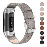 SWEES Leather Bands Compatible Fitbit Charge 3 & Charge 3 SE Fitness Tracker, Genuine Leather Band Strap Wristband Replacement for Women Men Small & Large, Black, Rose Gold, Beige, Brown, Grey, Tan
