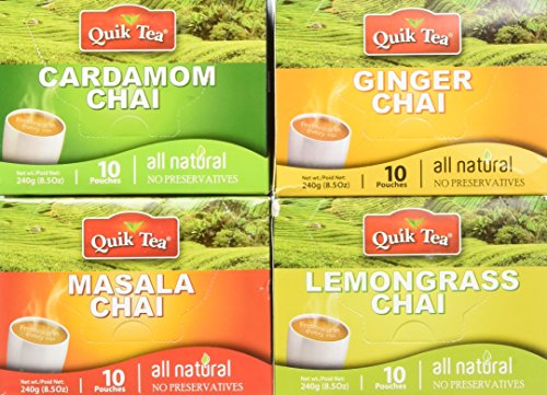 QuikTea Chai Tea Latte 4 Flavor Variety Pack, Cardamom/Masala/Ginger/Lemongrass, 960 Gram (Packaging May Vary)
