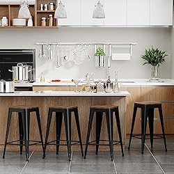 SHINEBOOM Barstools Set of 4 Black Metal Bar Stools