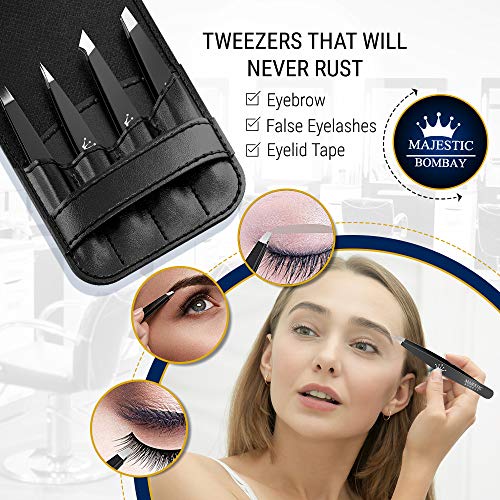 Tweezers Set 4-piece-Stainless Steel Slant Tip & Sharp Pointed Eyebrow Tweezer Set-Precision Facial Hair Removal Tweeezers,Eyebrow Hair,Splinter,Blackhead,Ingrown Hair &Tick Remover-Ends Meet Perfect - Thumbnail 4