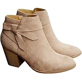 PiePieBuy Women
s Tie Knot Chelsea Pump Ankle Boots Closed Toe Stacked Heel Booties Shoes