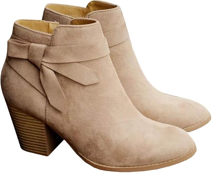 beige block heel booties
