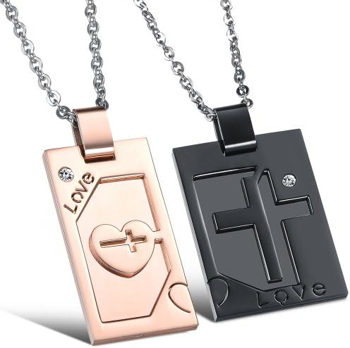 SunnyHouse His & Hers Matching Set Titanium Stainless Steel Cross and Love Couple Necklace Love Style in a Gift Box