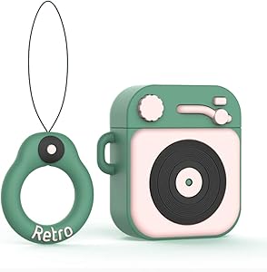 Case for Airpods,Cute Gramophone Silicone Protective Cover Skin Compatible with AirPods 2 & 1 (Dark Green)