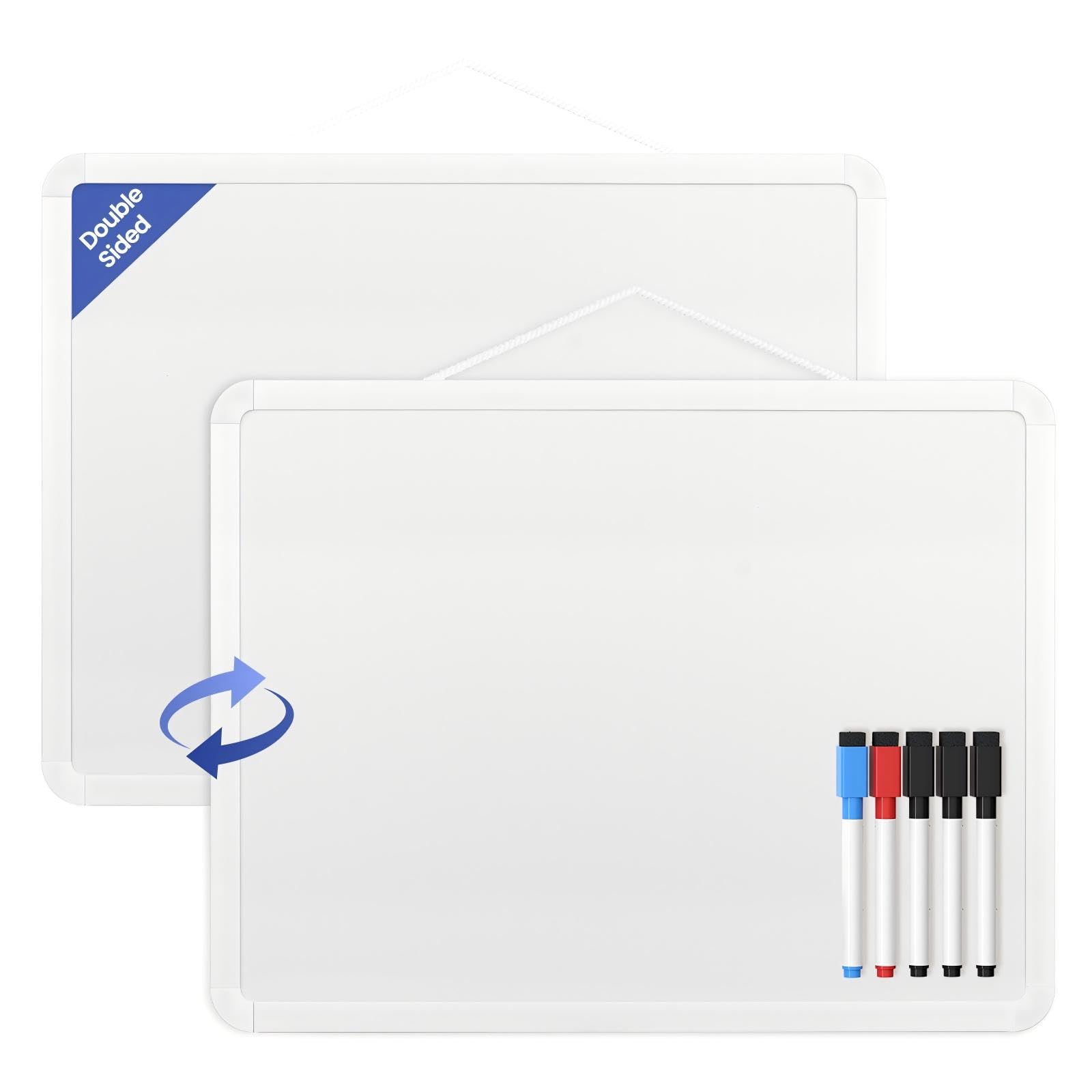 Photo 1 of Lumspax Small White Board for Wall, 11" x 14" Mini Dry Erase Board with Plastic Frame, Cute Hanging Whiteboard to Do List with 5 Markers for Kitchen Planner, Home, Office