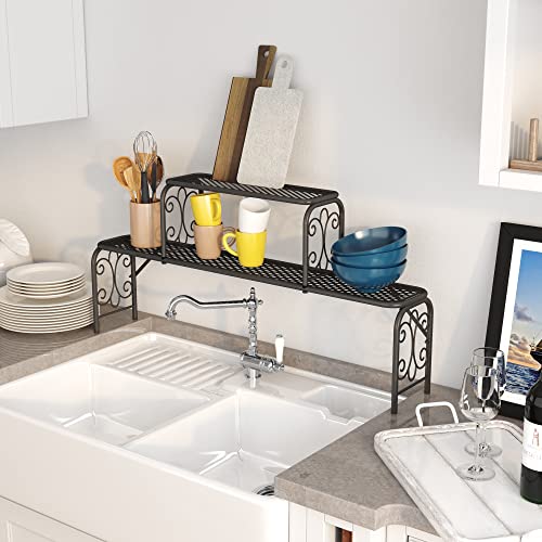 HOMEFORT Scroll Over The Sink Shelf Kitchen, Metal 2Tier Storage Rack