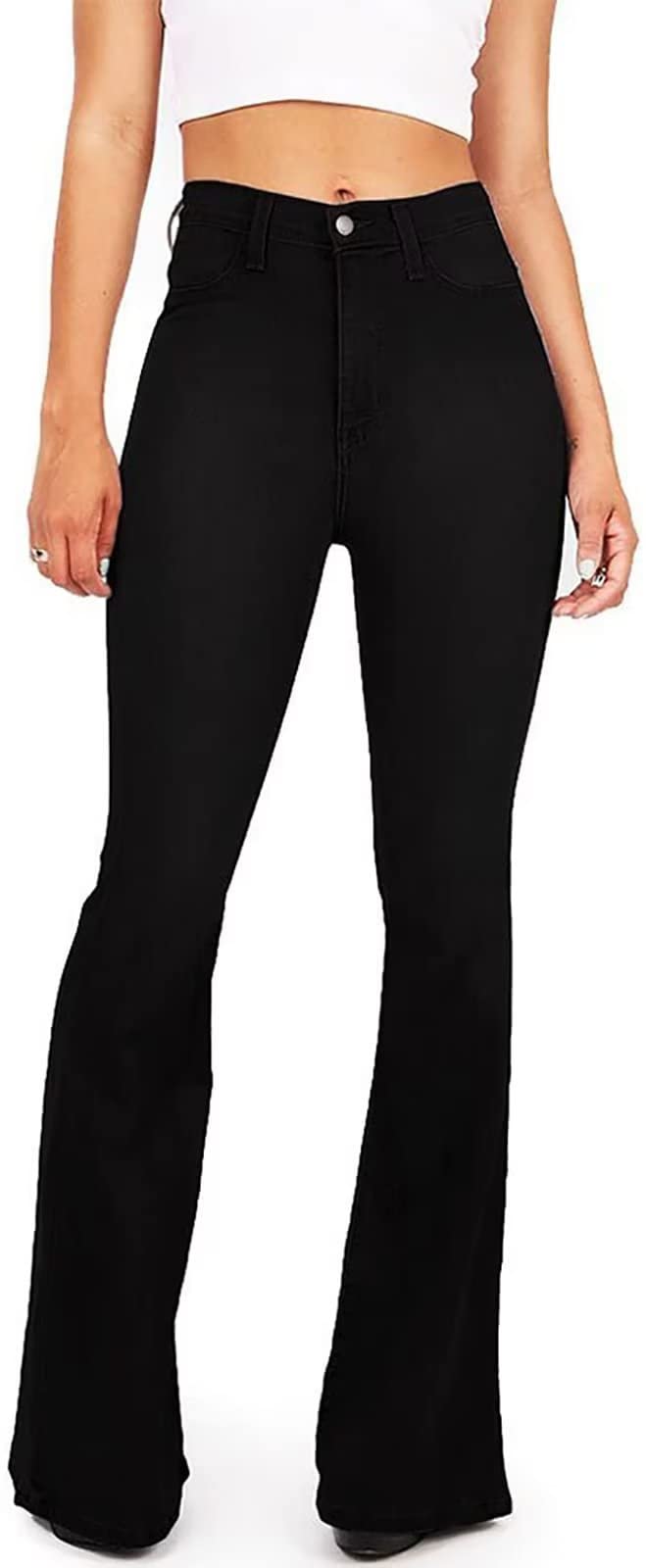 Photo 1 of KDF Women's Black Bell Bottom Jeans for Women High Waisted Flare Bootcut Stretch Plus Size Slimming Bell Bottom Pants for Women, 16, Black
