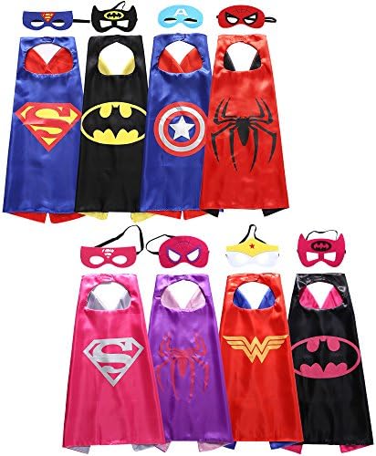 Lazu Comics Cartoon Dress up Costumes Superhero Satin Capes with Felt Masks (Set of 8) Red