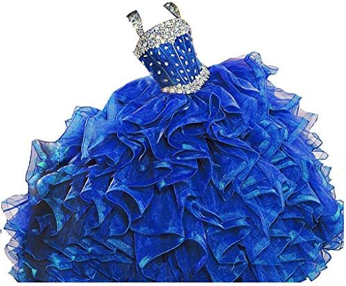 WZY Big Girls Beaded Long Ruffled Party Ball Gown Girls Pageant Dresses 12 US Blue