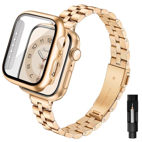 Aniaboho Kompatibel Mit Apple Watch Armband 40Mm Mit Schutzhülle, Ersatz Edelstahl Metall Iwatch Armband Damen Mit Hülle Für Armband Apple Watch Se Series 6 5 4 40Mm, Schmuck Für Fraue(Roségold)