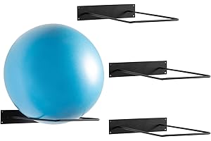 MyGift Yoga Ball Storage Rack in Industrial Matte Black Metal, Wall Mounted Sport Gym Studio Exercise Equipment Holder for La