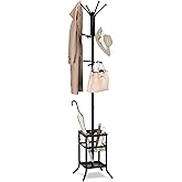Yoobure Coat Rack Freestanding - Coat Tree with Umbrella Holder, Metal Coat Rack Stand with 12 Hooks, Modern Coat Hanger Stan